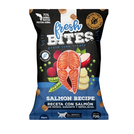 Bites Grain Free Salmón Snack Semihumedos 70gr Para Perros