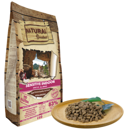 Saco de pienso Natural Greatness bajo en grasa para gatos de interior y senior con L-Carnitina y fibras