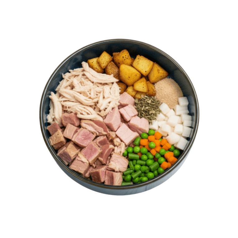Ingredientes del pienso Anlú Carne y Pescado para perro, con Pollo, Pato, Pavo y Atún, patatas, condroprotectores y aceite Omega 3.