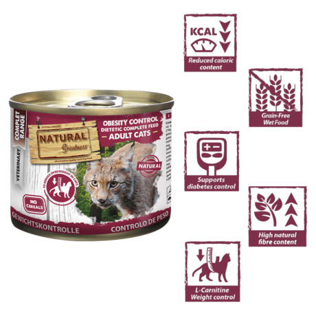 Comida húmeda de pavo para gatos con sobrepeso, obesidad y diabetes lata 200g