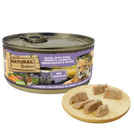 Comida húmeda de codorniz y cerdo para gatos adultos baja en calorías y para la salud urinaria