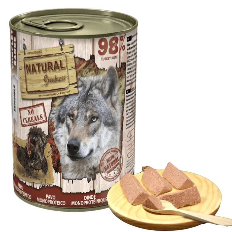 Comida húmeda 98% pavo para perro adulto dieta de exclusión sin cereales