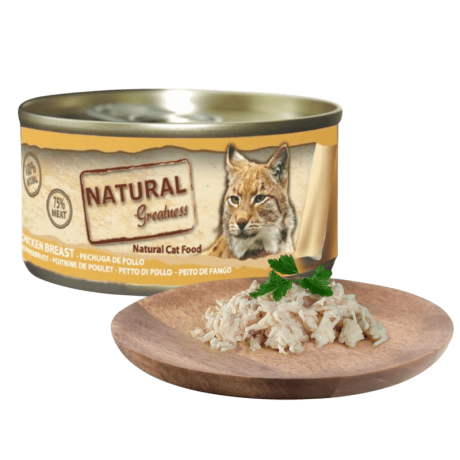 Comida húmeda de pollo en caldo para gatos adultos sin cereales lata 70g snack