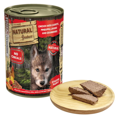 Comida húmeda pollo 55% para cachorro crecimiento, zanahorias, piña y arándanos