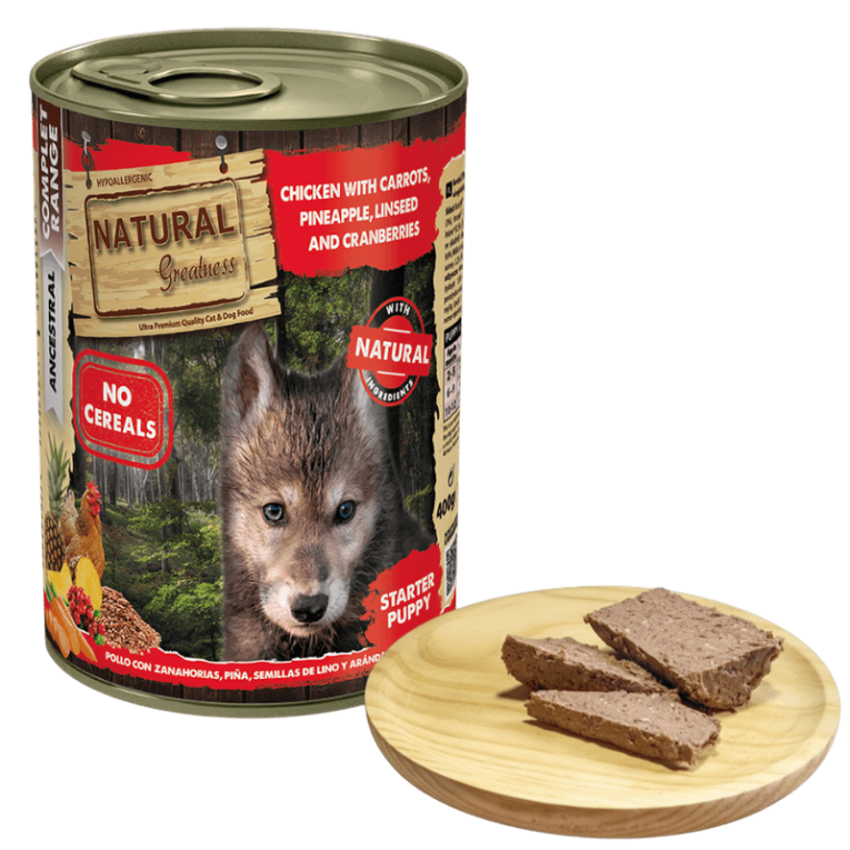 Comida húmeda pollo 55% para cachorro crecimiento, zanahorias, piña y arándanos