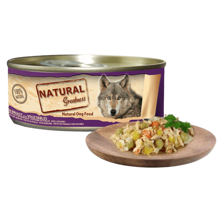 Comida húmeda de pechuga de pollo con zanahoria y guisantes para perros adultos sin cereales