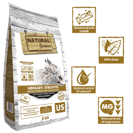 Saco de Natural Greatness Urinary Gato. Pienso US Estruvita para la salud urinaria felina.