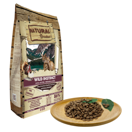 Saco de pienso Natural Greatness Ultra Premium para gatitos y gatos grandes (Maine Coon), alto en proteínas (41%) con Pollo, Pavo y Taurina