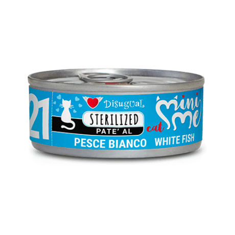 Paté Pescado Gato Esterilizado Disugual MiniMe 85g. Lata comida húmeda con pescado blanco para salud urinaria.