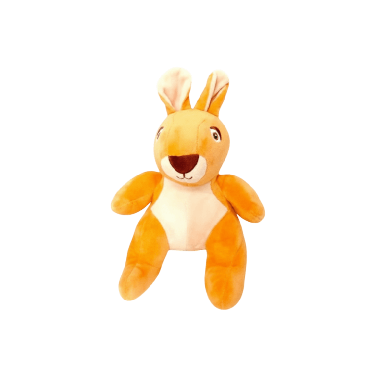 Juguete Vivadog de peluche naranja con forma de canguro para perros, ideal para jugar y abrazar.