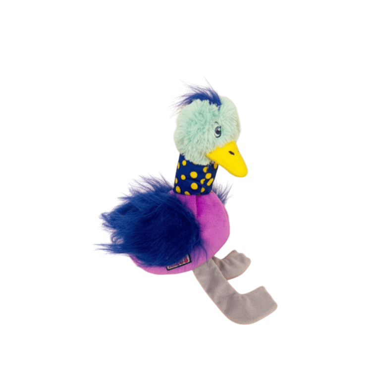 Juguete Kong Peluche Avestruz colorido para perros, suave y resistente.