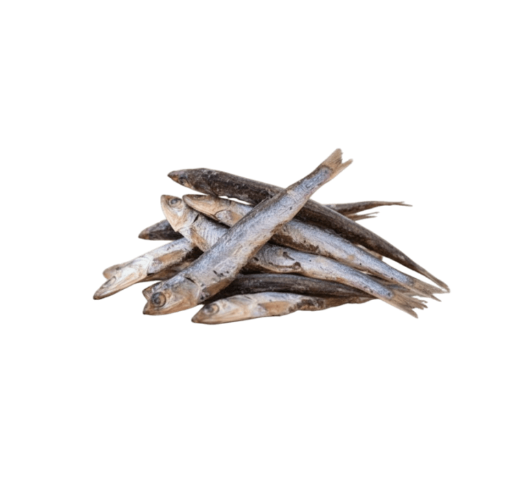 Pila de boquerones o anchoas secas enteras para perro y gato, snack rico en Omega 3 y DHA para salud articular y belleza del pelaje.
