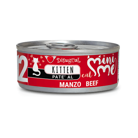 Lata de comida húmeda Disugual Mini Me Paté de Ternera para gatito (Kitten), alto contenido en proteína roja para un desarrollo muscular óptimo.