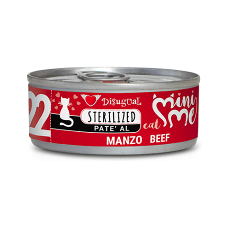 Lata de comida húmeda Disugual Mini Me Paté de Ternera para gato castrado, fórmula Sterilized baja en grasa para el mantenimiento muscular.