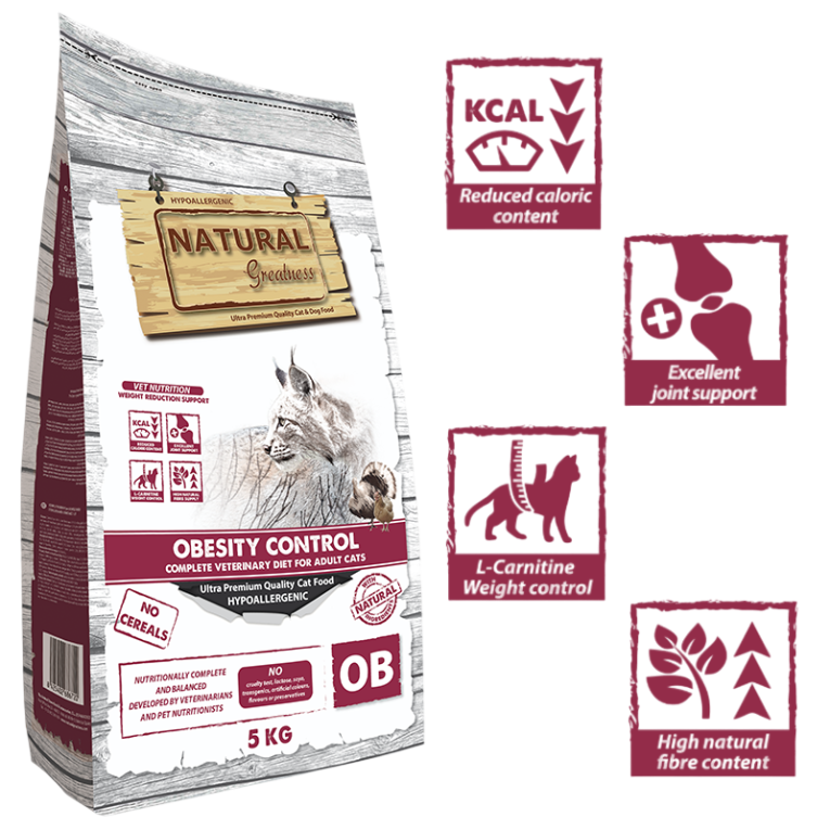 Pienso Natural Greatness Obesity Control Pavo, Grain Free y con L-Carnitina, para el manejo del peso en gatos.