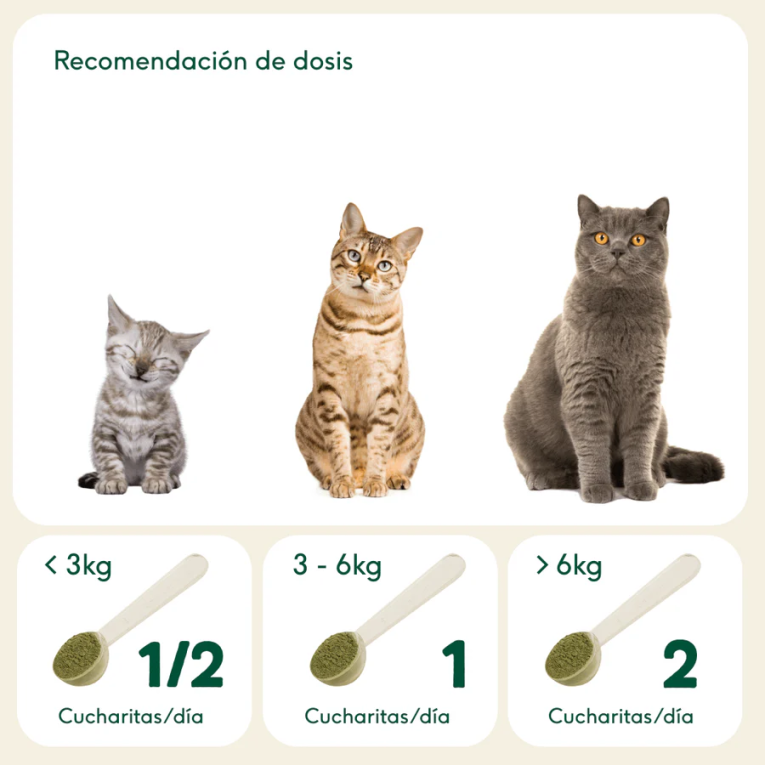 tabla de dosis diaria espirulina organica segun peso del gato