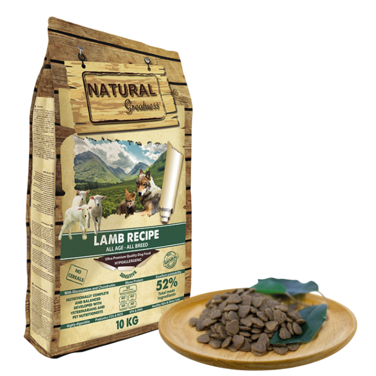 Pienso Natural Greatness cordero hipoalergénico sin cereales para perros de todas las edades 10kg
