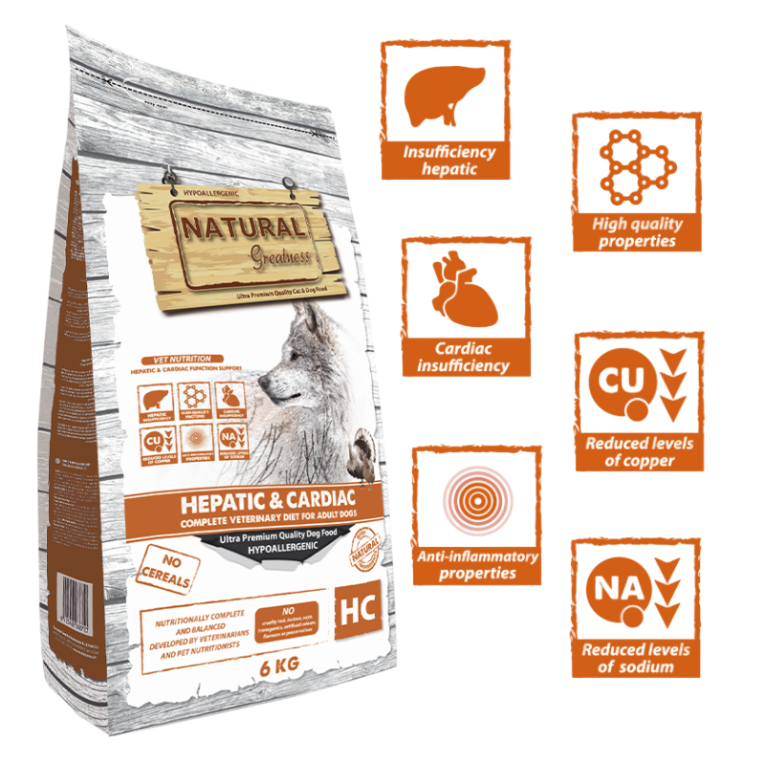 Pienso Natural Greatness Hepatic Cardiac con bajo sodio y cobre para perro con insuficiencia cardíaca y hepática