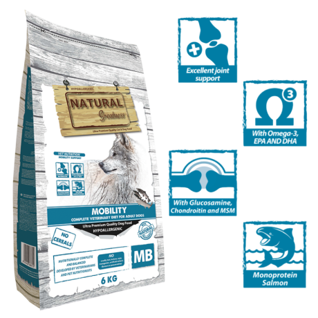 Pienso Natural Greatness Mobility para perro con problemas articulares, artrosis o displasia con glucosamina