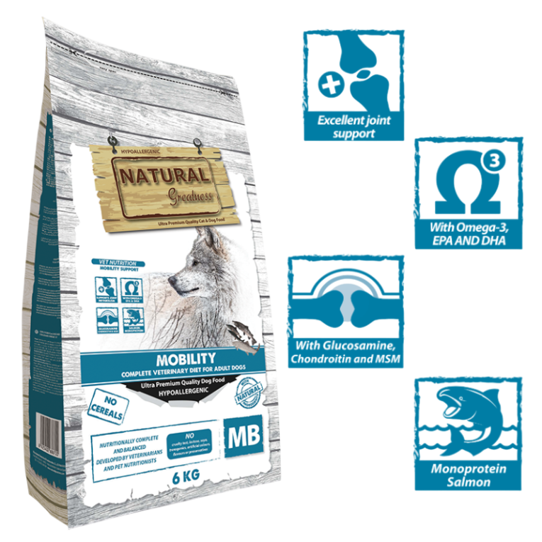 Pienso Natural Greatness Mobility para perro con problemas articulares, artrosis o displasia con glucosamina