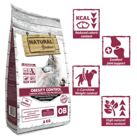Pienso Natural Greatness Obesity Control bajo en calorías con L-Carnitina y soporte articular para perros obesos