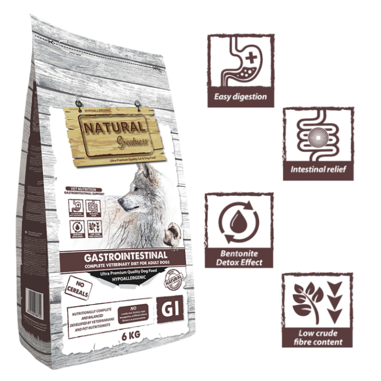 Saco de Natural Greatness Pienso Gastro. Dieta veterinaria para perros con digestión sensible.
