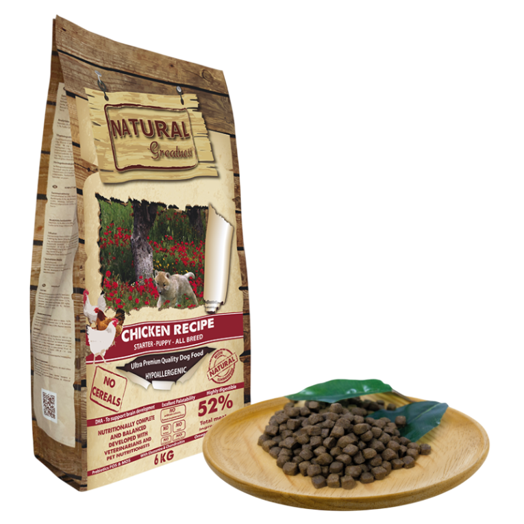 Saco de pienso Natural Greatness Pollo Grain Free para cachorros y razas mini, con 32% proteína y condroprotectores para crecimiento óptimo.