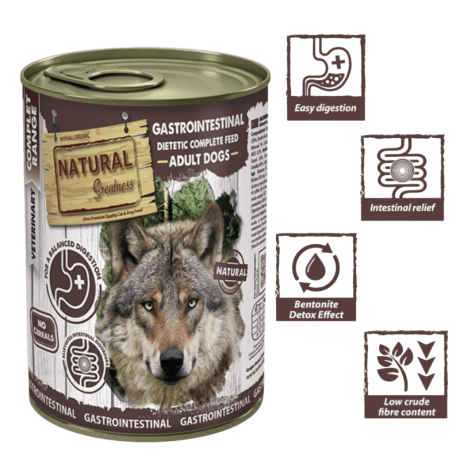 Lata Pate Gastro Perro Diarrea Natural Greatness. Dieta veterinaria con bajo contenido en fibra y arcilla.