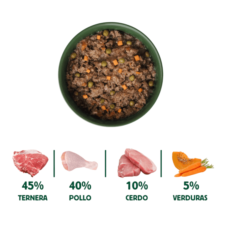 ingredientes naturales ragut de ternera pollo y cerdo para perros