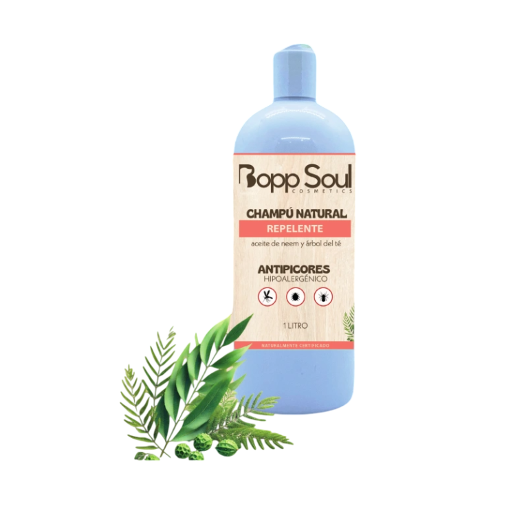 Champú Natural Antipicores y Repelente Hipoalergénico Bopp Soul, con Aceite de Neem, para perros sensibles, 1000 ml.