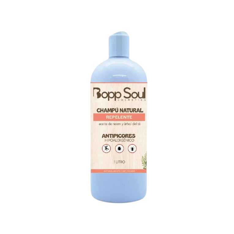 Champú Natural Repelente Bopp Soul Hipoalergénico con Aceite de Neem y Árbol del Té, formato 1 litro.