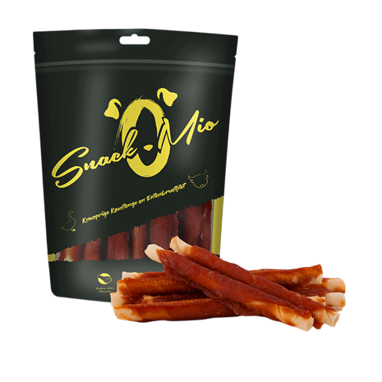 Bolsa de 70g de palitos masticables de vacuno envueltos en filete de pechuga de pato SnackOMio para perros en Anlú