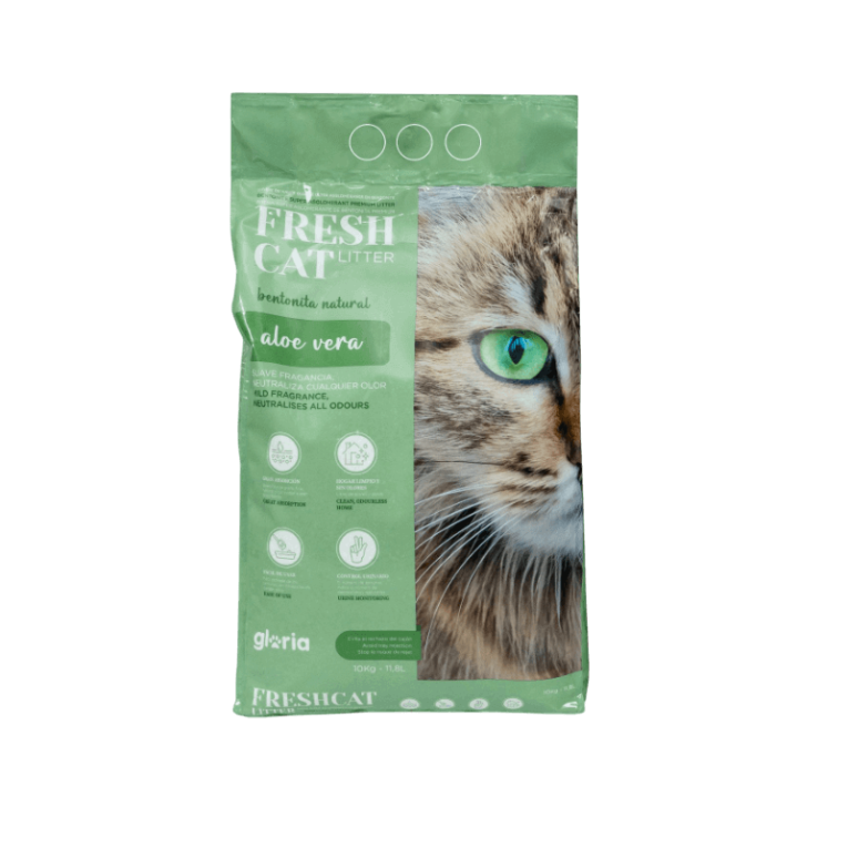 Bolsa de Arena Fresh Cat Litter de Gloria, de Bentonita Natural con Aloe Vera, hipoalergénica y suave fragancia, formato 10kg.