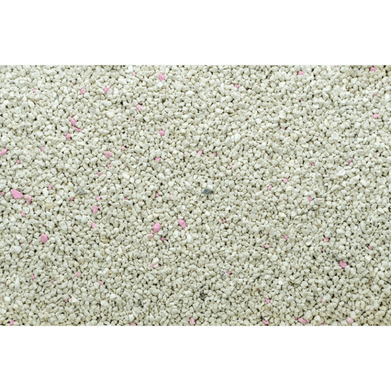 Textura detallada de la arena aglomerante para gatos Gloria Sensitive, bentonita premium con gránulos rosados, ideal para patas sensibles, en formato de 10kg.