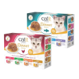 Packs Catit Dinner Selection para gato, comida húmeda sin cereales, variedades de pollo (Pato/Hígado) y pescado (Atún/Salmón/Cangrejo).