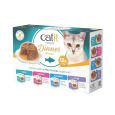 Pack Catit Dinner Selection, comida húmeda para gatos, 12 terrinas de pescado sin cereales: Atún, Salmón, Calabaza y Cangrejo.