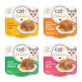 Cuatro tarrinas de comida húmeda Catit Cuisine Dinner con sabores de Pollo con Hígado, Pollo con Vacuno y Calabaza, Pollo con Salmón y Pollo con Pato. Sin cereales.