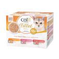 Paquete ahorro de comida húmeda Catit Cuisine Fillet Selection para gatos, con 12 tarrinas de 75g de filetes de pollo, pollo con salmón y pollo con gambas, sin cereales.
