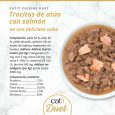 Composición detallada Catit DUET Trocitos de Atún con Salmón, 12% Proteína, 2,5% Grasa, Taurina.