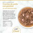 Composición detallada Catit DUET Trocitos de Pollo con Gambas, 12% Proteína, 2,5% Grasa, Taurina.