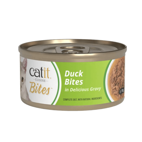 Lata Catit Cuisine BITES de Trocitos de Pato en salsa deliciosa, dieta completa con ingredientes naturales, 75g.