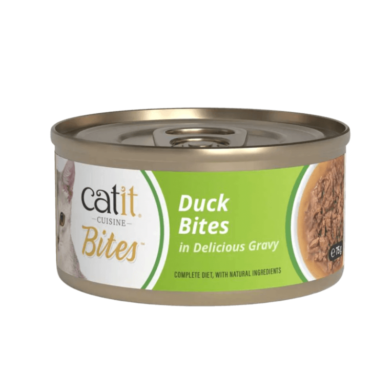 Lata Catit Cuisine BITES de Trocitos de Pato en salsa deliciosa, dieta completa con ingredientes naturales, 75g.