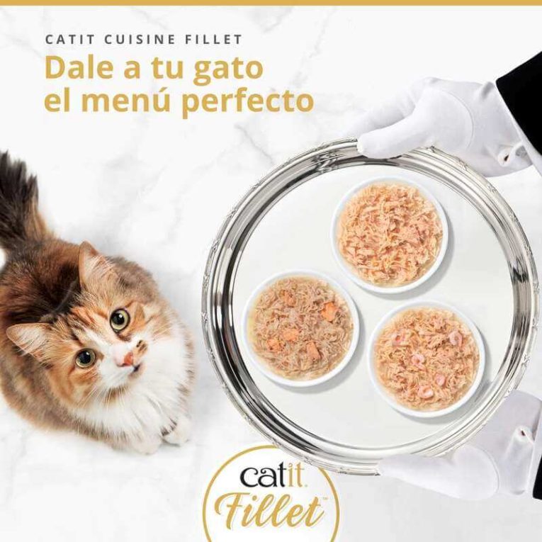 Catit Cuisine Fillet - Tres sabores disponibles: Pollo, Pollo con Salmón y Pollo con Gambas – Comida completa rica en proteínas para gato.
