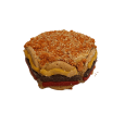 Tarta de cumpleaños Waniyampi (Burguer Cake) de tamaño pequeño con forma de hamburguesa, decorada con diferentes capas de colores.