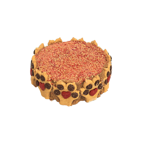 Tarta Love de pavo y zanahoria de Cumpleaños para perros Waniyanpi, decorada con huellas y corazones.