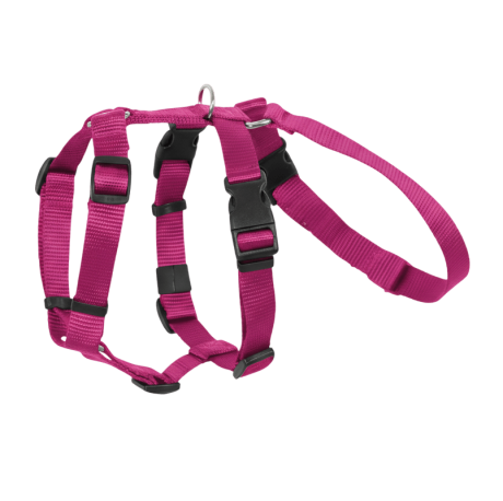 Arnés de 3 puntos anti-escape de nylon fucsia para perros, arnés de seguridad para coche