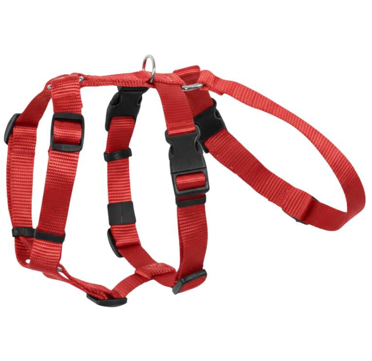 Arnés de 3 puntos anti-escape de nylon rojo para perros, arnés de seguridad para coche