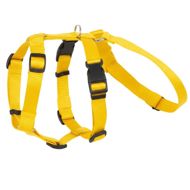 Arnés de 3 puntos anti-escape de nylon amarillo para perros, arnés de seguridad para coche de alta visibilidad