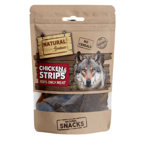 Barritas de Pollo deshidratado Natural Greatness (Chicken Strips), 100% carne, monoproteico, baja en grasa