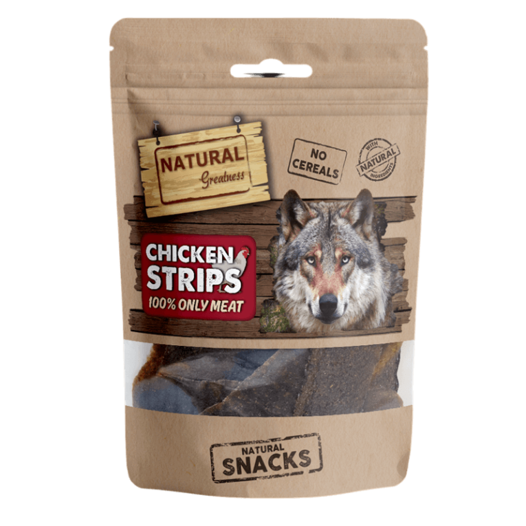 Barritas de Pollo deshidratado Natural Greatness (Chicken Strips), 100% carne, monoproteico, baja en grasa